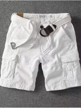 Metaphor Men's White Cargo Shorts with Belt Accent